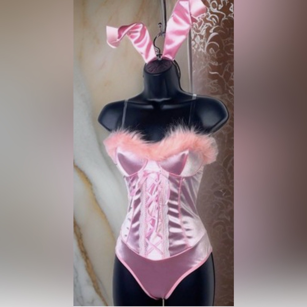 SHEIN Pink Satin Corset Bunny Rabbit Halloween Costume adult s
